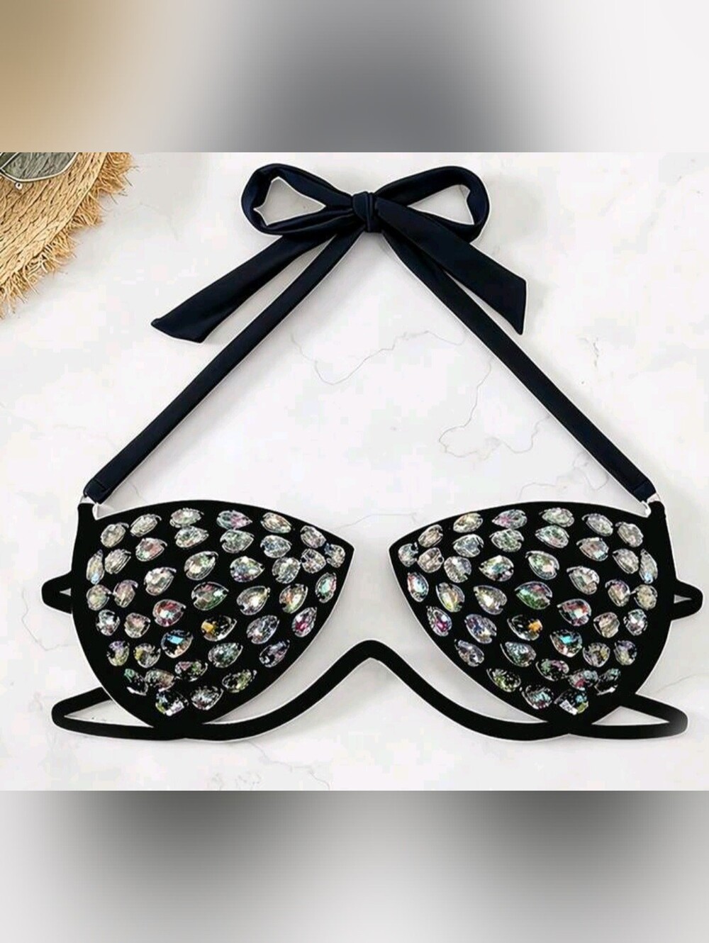 Shein Swim SXY Women's SexyBackless Tie-Front Diamond PaddedBikini Top, SZ 12
